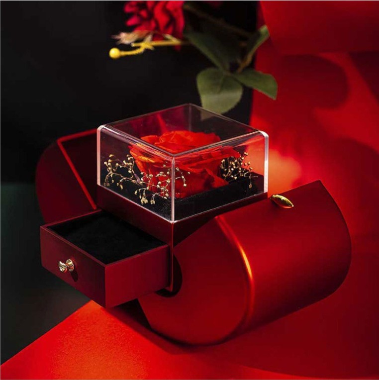 Eternal Elegance: Red Apple Jewelry Box & Rose Necklace Gift