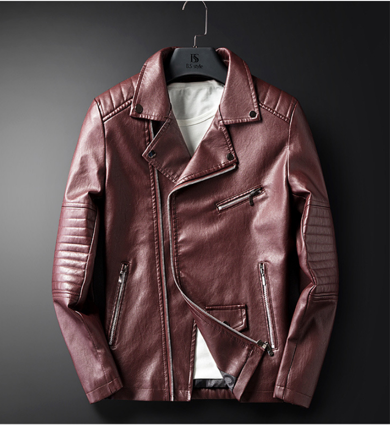 Cross-border for Europe and America simple spring and autumn men's lapel zipper washed pu leather coat motorcycle leather jacket men