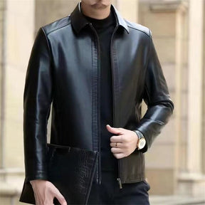 Leather Jacket For Middle-aged Men Leather Clothing With Stand Collar Men Fleece-lined