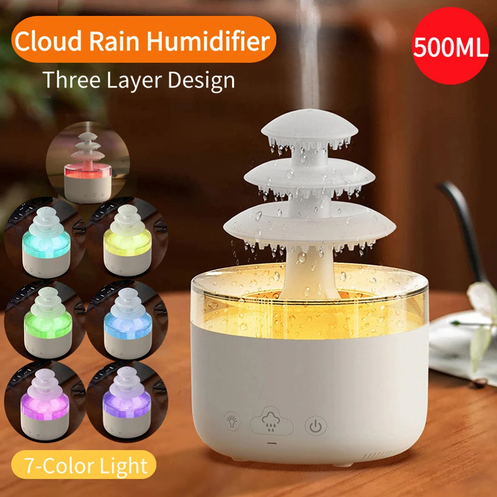 New Cloud Rain Air Humidifier Essential Oil Aromatherapy Diffuser USB Mute Mist Air Humidifier With Colorful Light