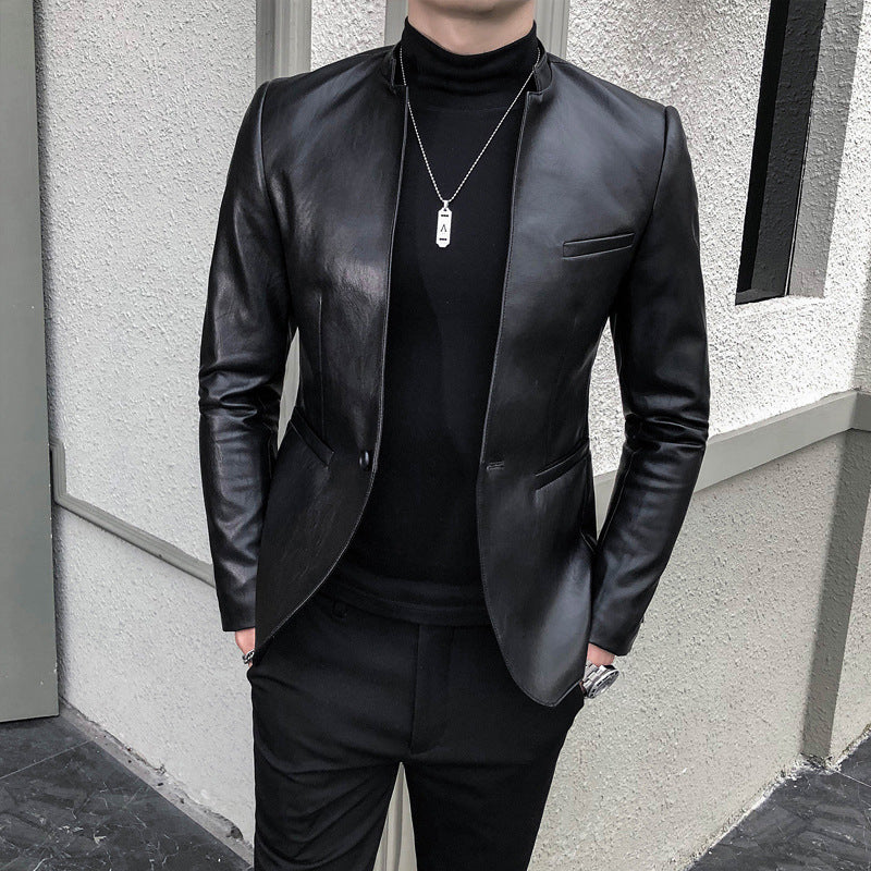 Slim Trend Fashion Brand Simple Leather Jacket Jacket Men