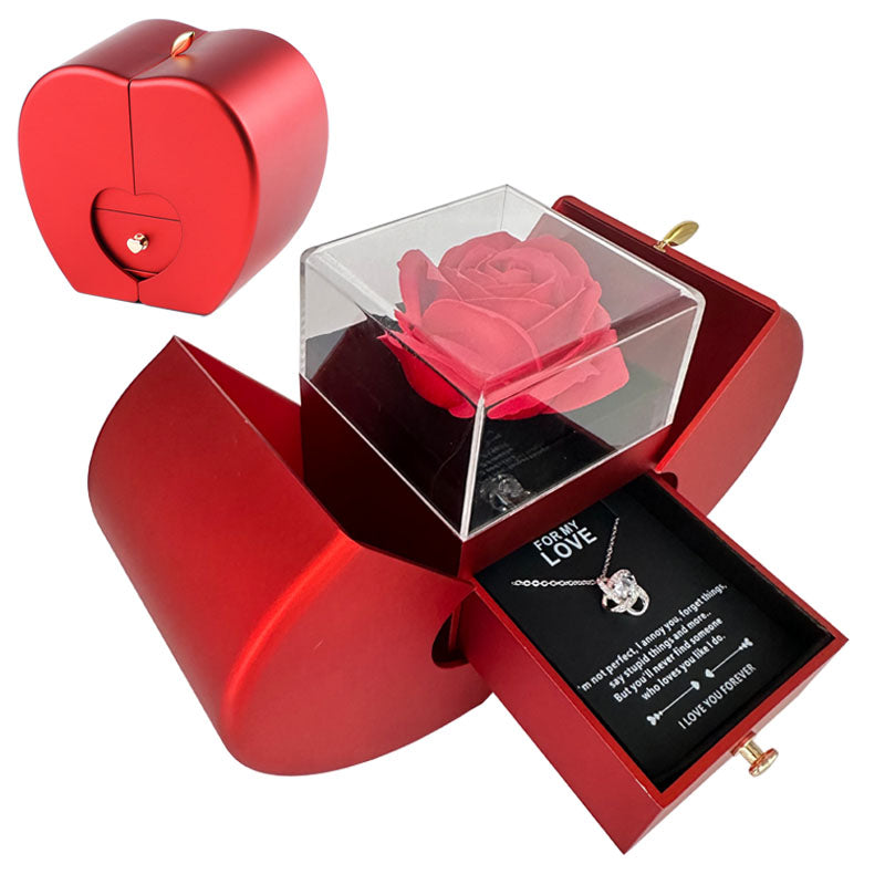 Eternal Elegance: Red Apple Jewelry Box & Rose Necklace Gift