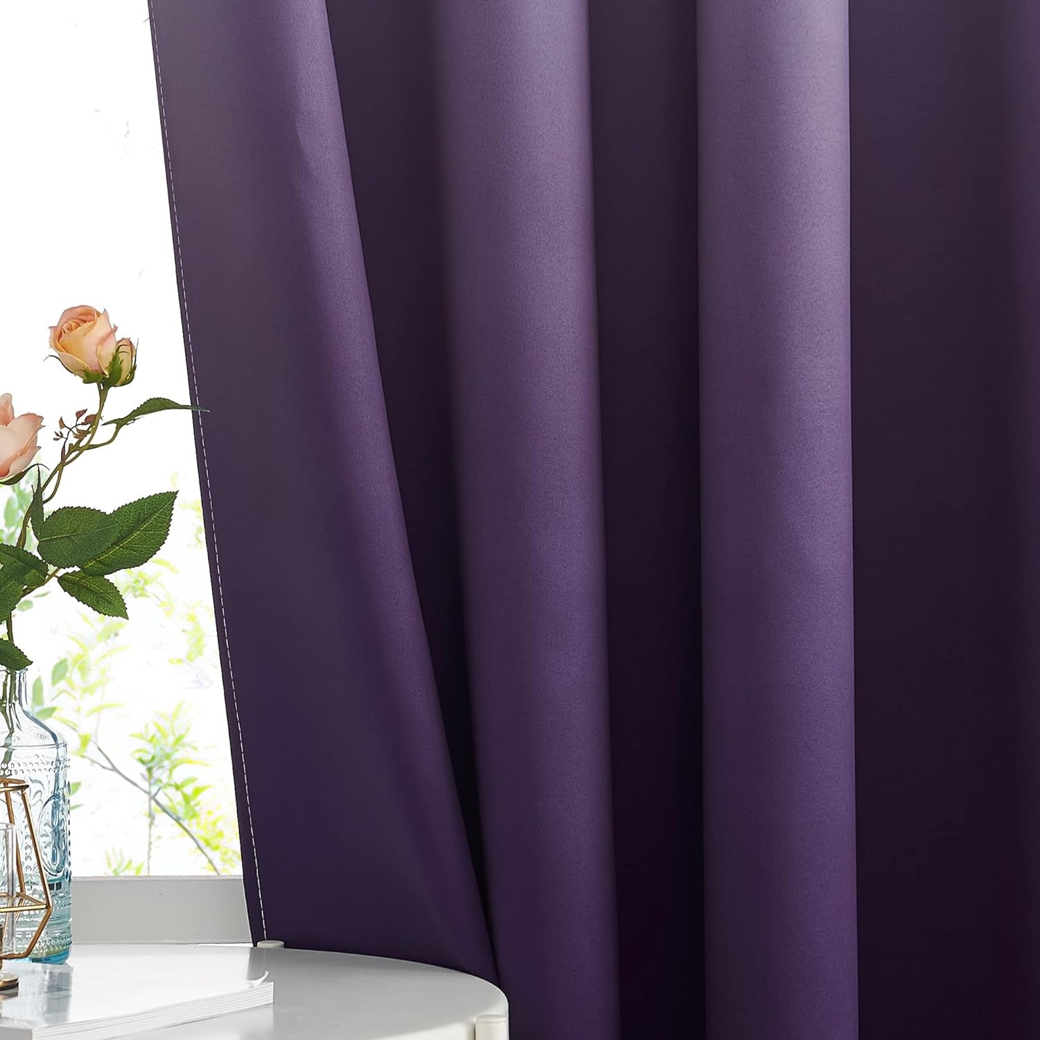 Room Darkening Gradient Curtains 84 Inch Length for Living Room, White & Purple Ombre Privacy Curtains for Patio Office, Thermal Insulated Window Treatment Drapes, 104" Wide Total 2 Pieces