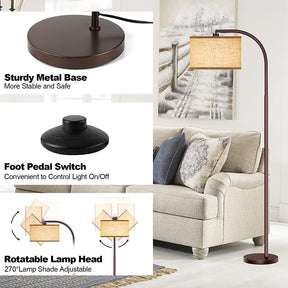 Floor Lamp for Living Room, Oil-Rubbed Bronze LED Standing Lamp with 2 Lamp Shades (Beige/White), Classic Tall Reading Pole Lamp with LED Bulb, Modern Adjustable Floor Lamp for Bedroom Study