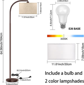 Floor Lamp for Living Room, Oil-Rubbed Bronze LED Standing Lamp with 2 Lamp Shades (Beige/White), Classic Tall Reading Pole Lamp with LED Bulb, Modern Adjustable Floor Lamp for Bedroom Study